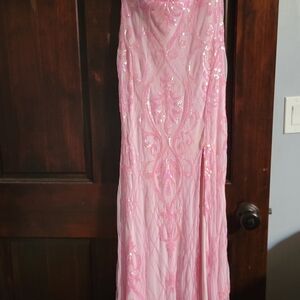 Elegant Pink Sequin Prom Dress